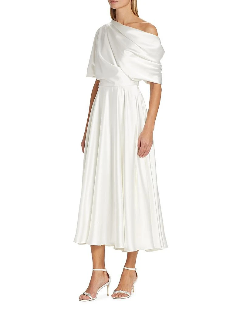 Amsale Draped Off-The-Shoulder Satin Midi-Dress 4