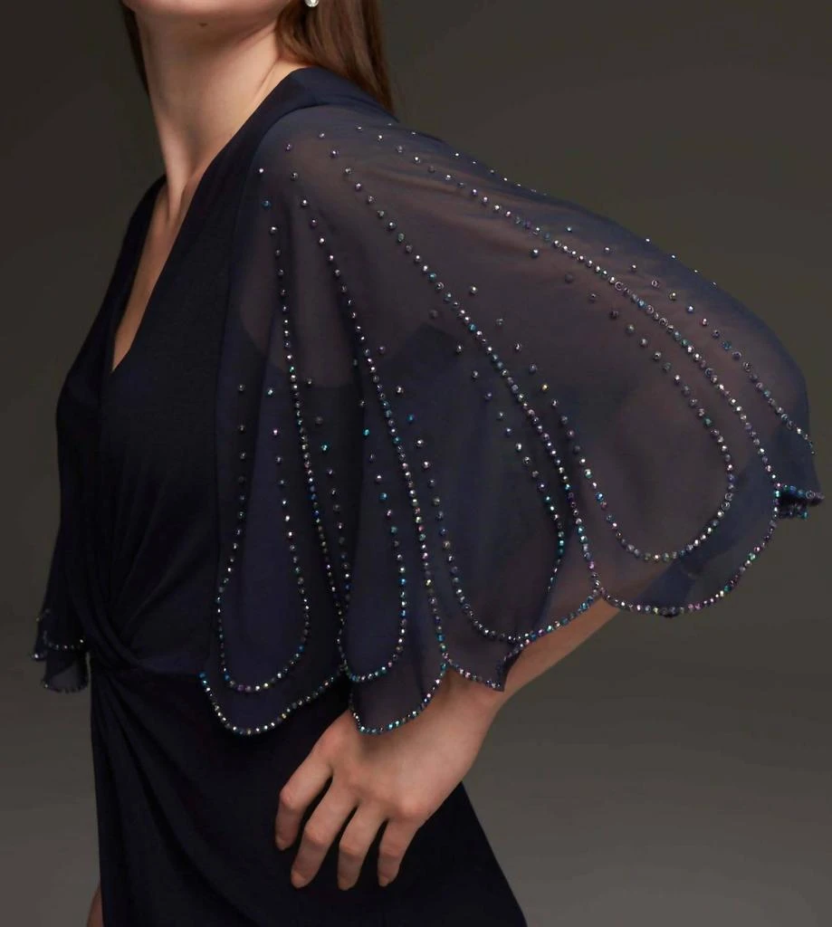 JOSEPH RIBKOFF Beaded Scallop Sleeve Dress In Navy 3
