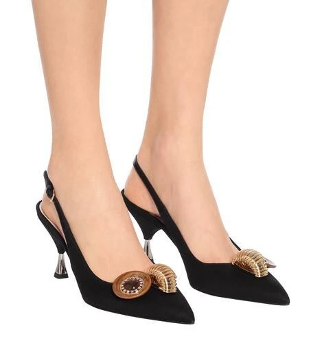 Miu Miu Embellished cotton slingback pumps 4