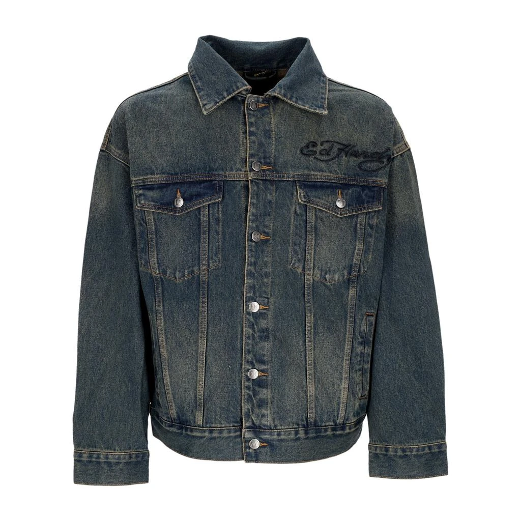Ed Hardy Men's Jeans Jacket Abstract United Dreams Oversized Denim Jacket Blue 1