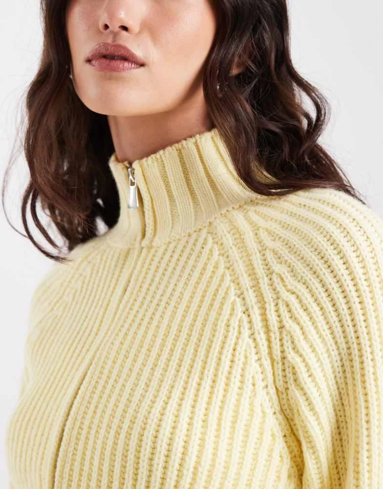 COLLUSION COLLUSION knitted shrunken funnel neck zip through in yellow 3