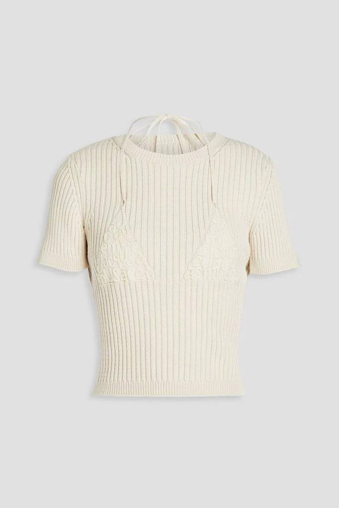 Jacquemus La Maille Bikini embellished ribbed cotton-blend top