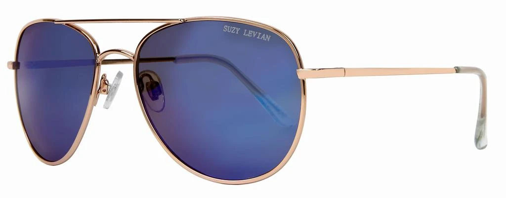 Suzy Levian Women's Blue  Reflector Mirrored Aviator  Gold Frame Sunglasses 2