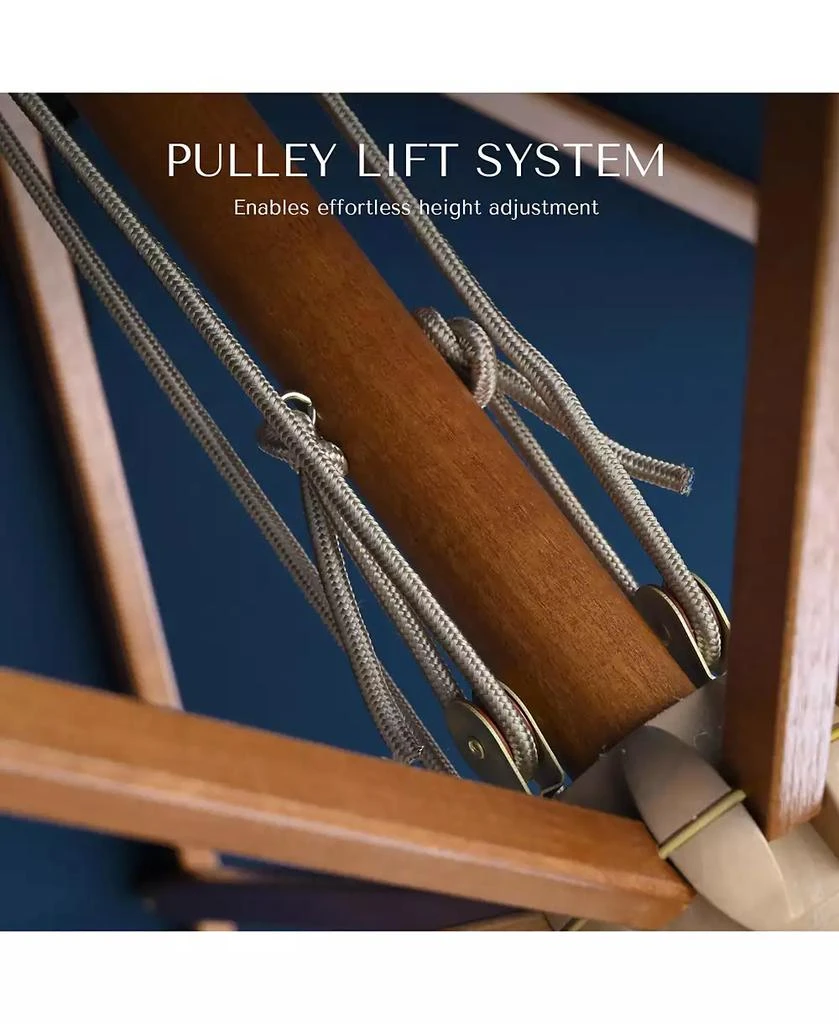 LAGarden Boho 32 LED 9Ft Wood Market Patio Umbrella with Solar Lights for Bar Hotel Resort Alfresco Dining Rooftop Restauran Navy Blue 7