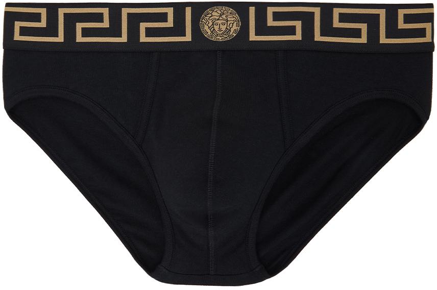 Versace Underwear Black Greca Border Briefs