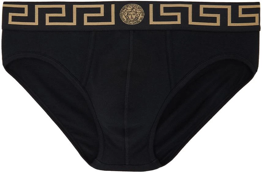 Versace Underwear Black Greca Border Briefs 1