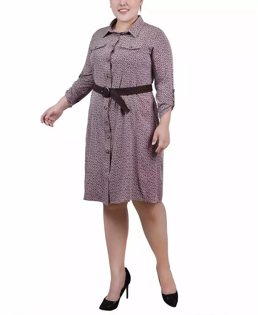 NY Collection Plus Size 3/4 Roll Tab Sleeve Shirtdress 1