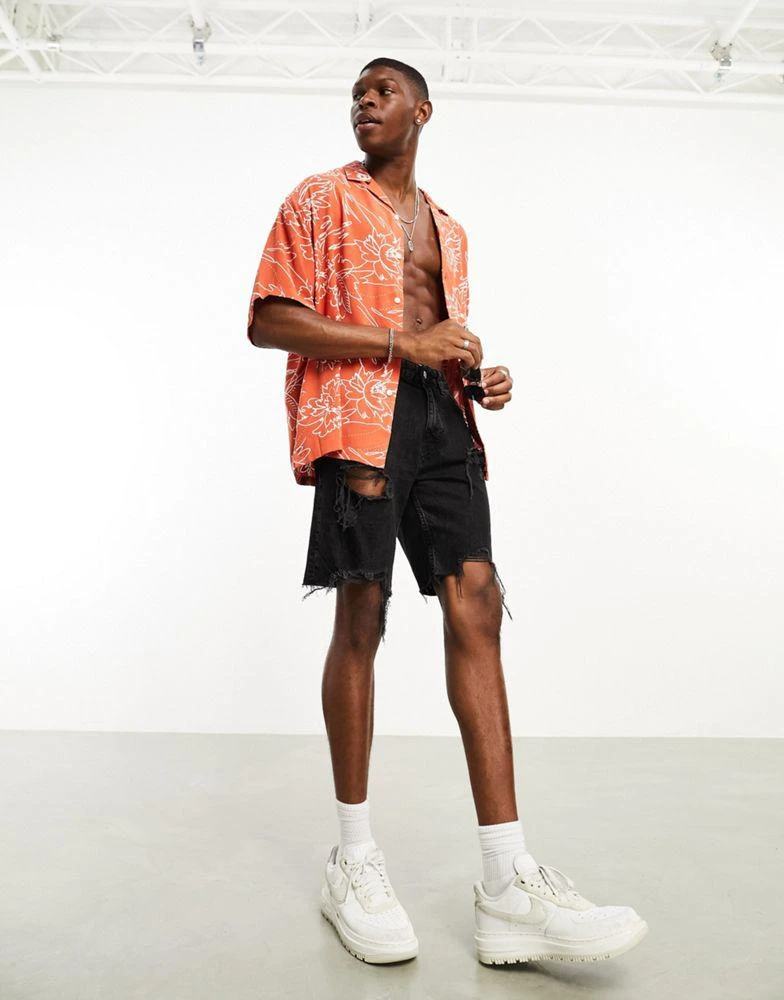 ASOS ASOS DESIGN boxy oversized revere shirt in orange scribble floral print 4