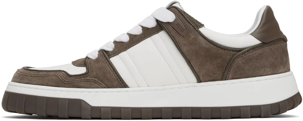 AMI White & Taupe Leather Low Top Walk Sneakers 3