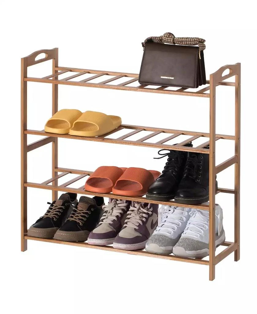 Basicwise Bamboo Storage Shoe Rack, Free Standing Shoe Organizer Storage Rack, 4 Tier