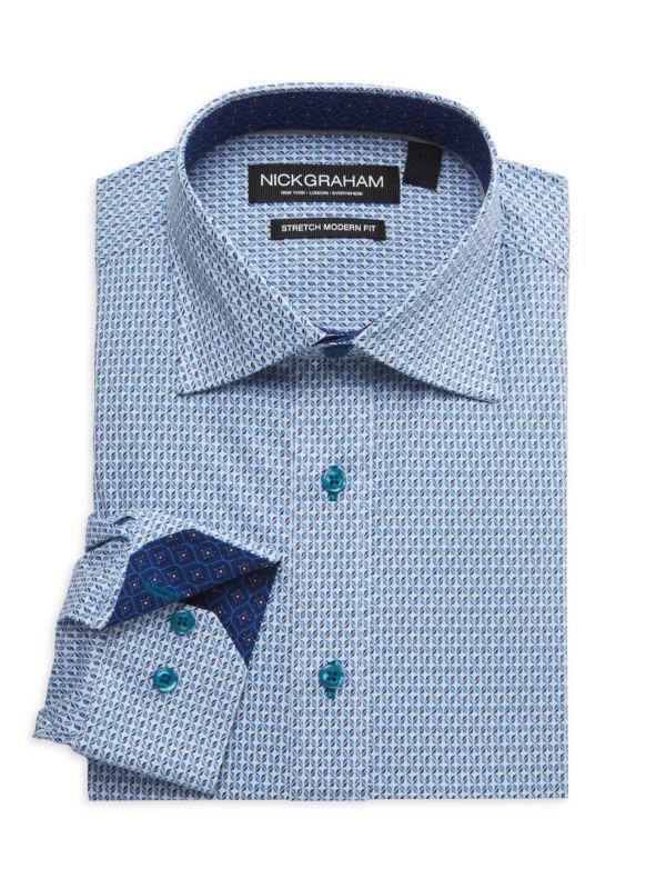 Nick Graham Geometric Print Stretch Modern Fit Dress Shirt