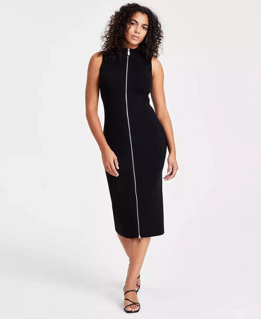 Bar III Women's Zip-Front Sleeveless Ribbed Sweater Dress, Created for Macy's 1