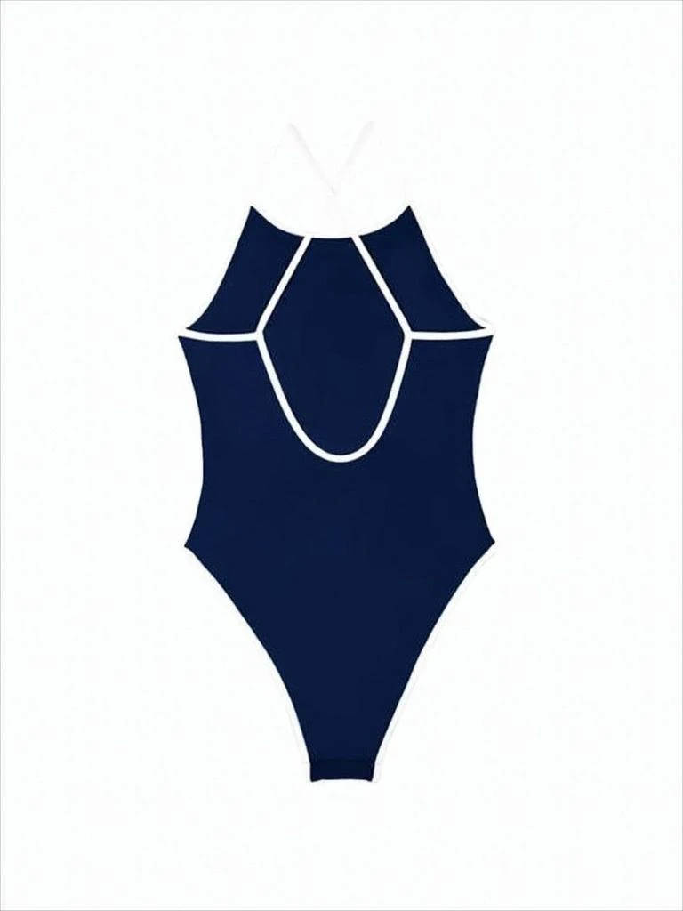 Sporty and Rich Fitted One-Piece Swimsuit with Crisscross Straps 3