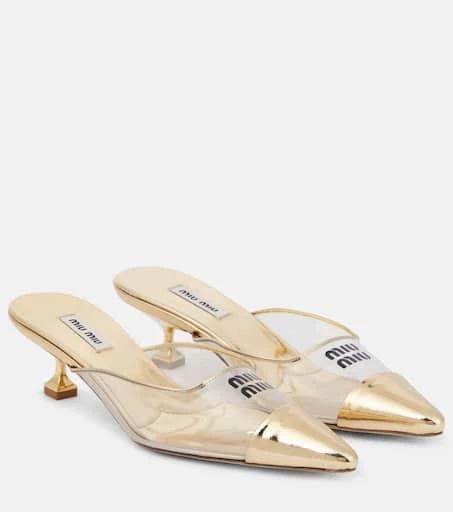 Miu Miu Logo leather and PVC mules 1