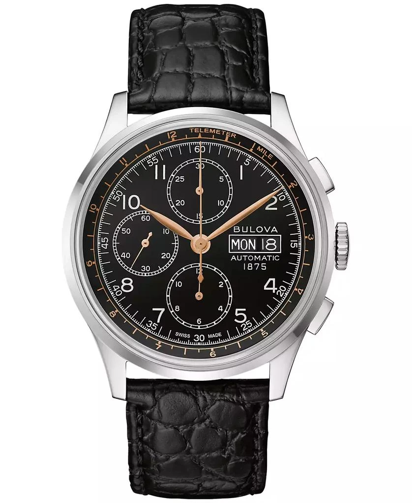 Bulova Men
s Swiss Automatic Chronograph Joseph Bulova Black Leather Strap Watch 42mm 1