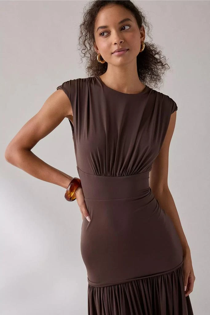 bardot drop waist dress Juliette Powder Blue Bardot-Neck Maternity Maxi Dress With Drop-Wais – Club  L London main image 0
