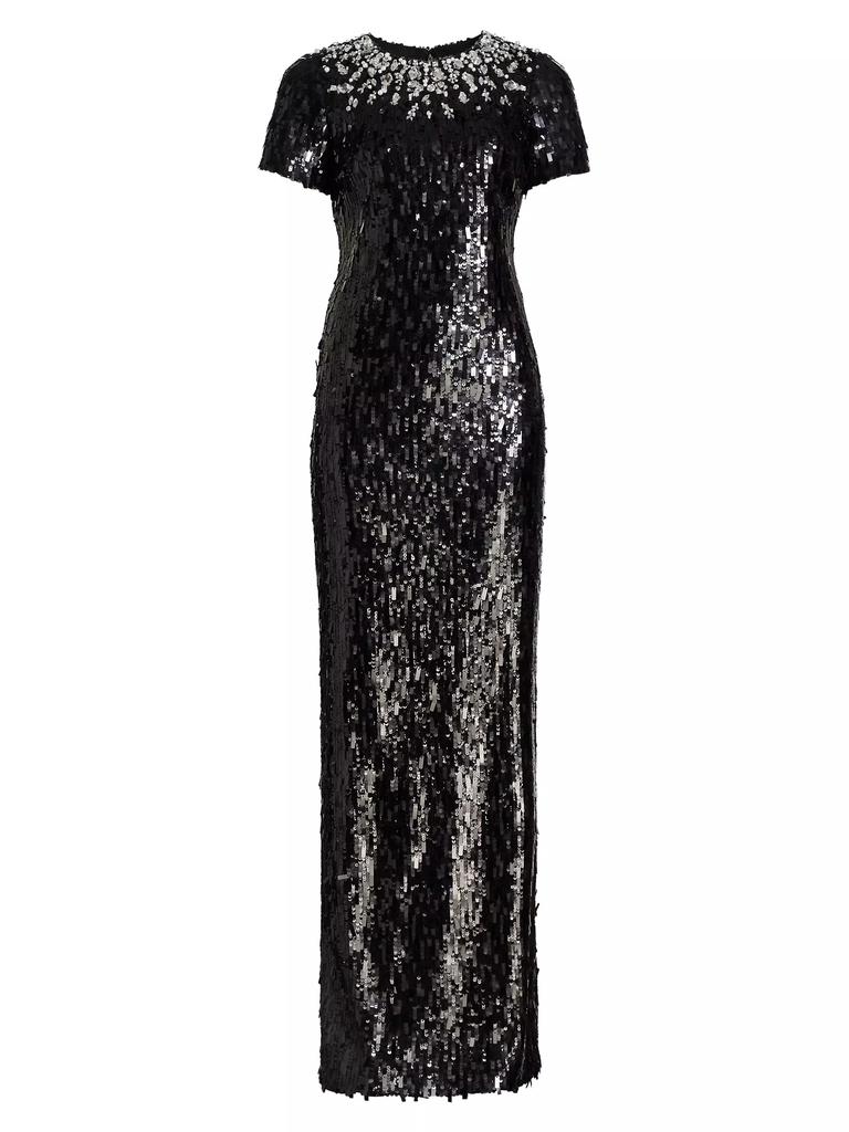 Pamella Roland Embellished Neckline Sequined Gown