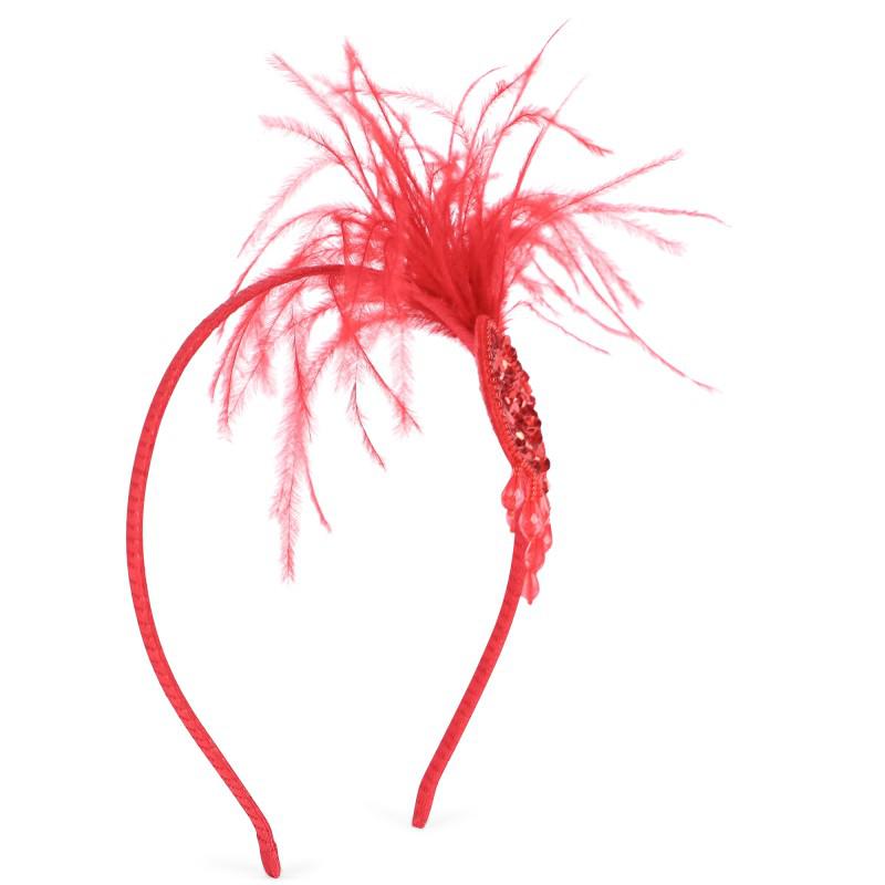 Tutu Du Monde Cold hearted headband in red with ostrich feathers sequins and beads