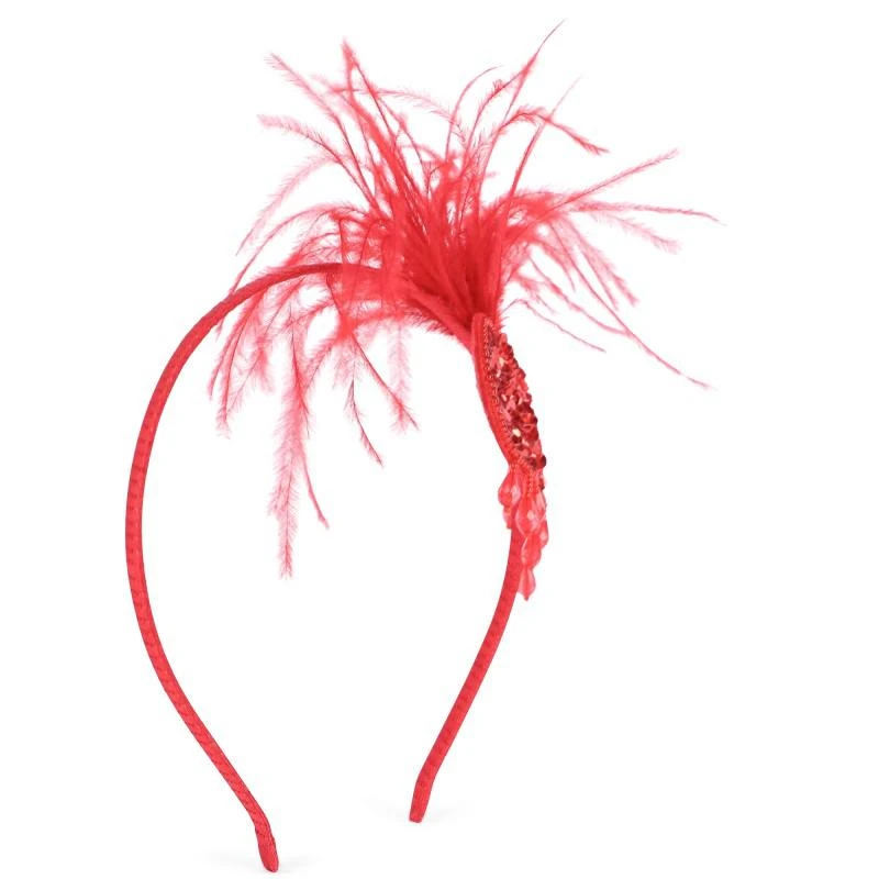 Tutu Du Monde Cold hearted headband in red with ostrich feathers sequins and beads 1