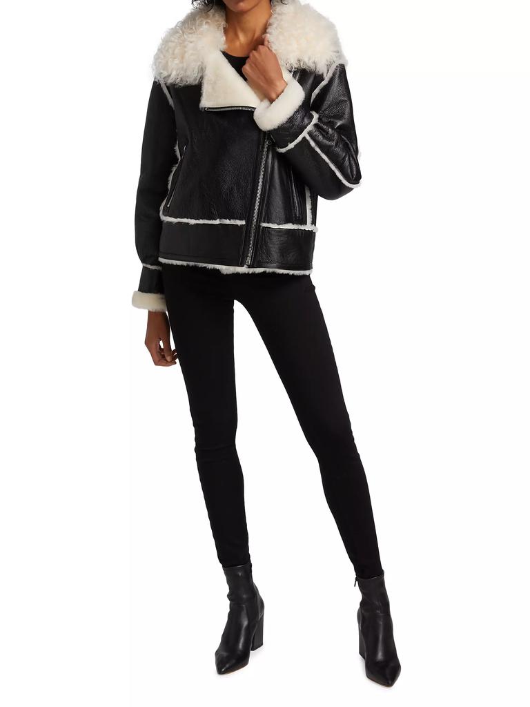 Maximilian Leather Shearling-Trimmed Moto Jacket