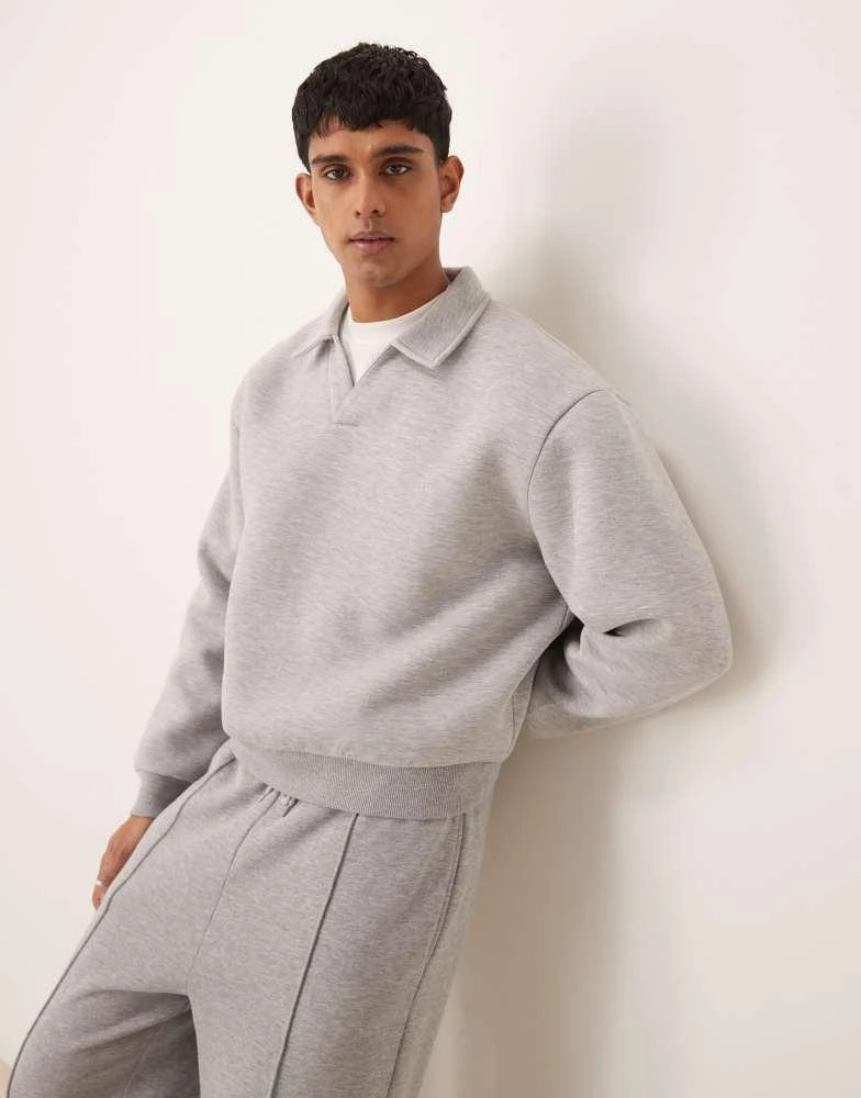 ASOS ASOS DESIGN scuba oversized boxy polo sweatshirt in grey 1