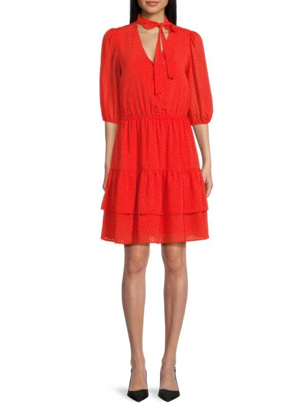NANETTE nanette lepore Tiered Neck Tie Mini Dress 1