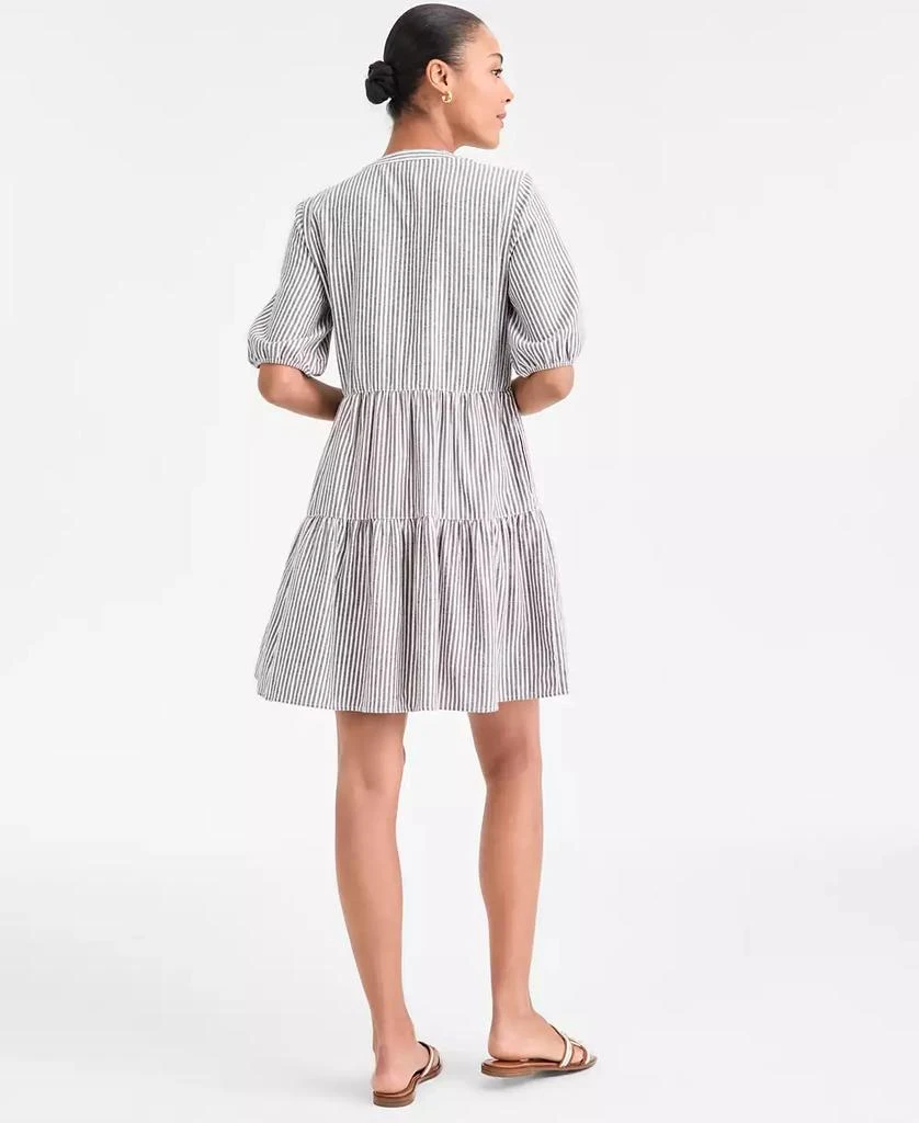 Tommy Hilfiger Women
s Shine Striped V-Neck Tiered Dress 5