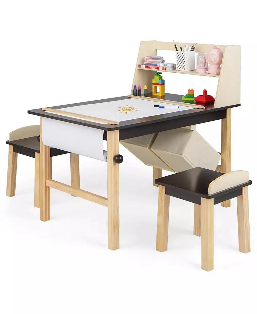 GOUUN Kids Art Table and Chairs Set with Paper Roll and Storage Bins