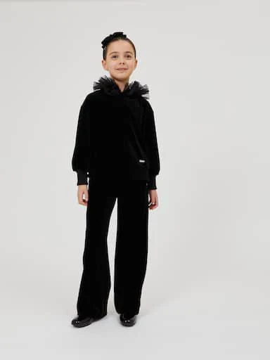 MONNALISA Tulle-trimmed velvet hoodie 5