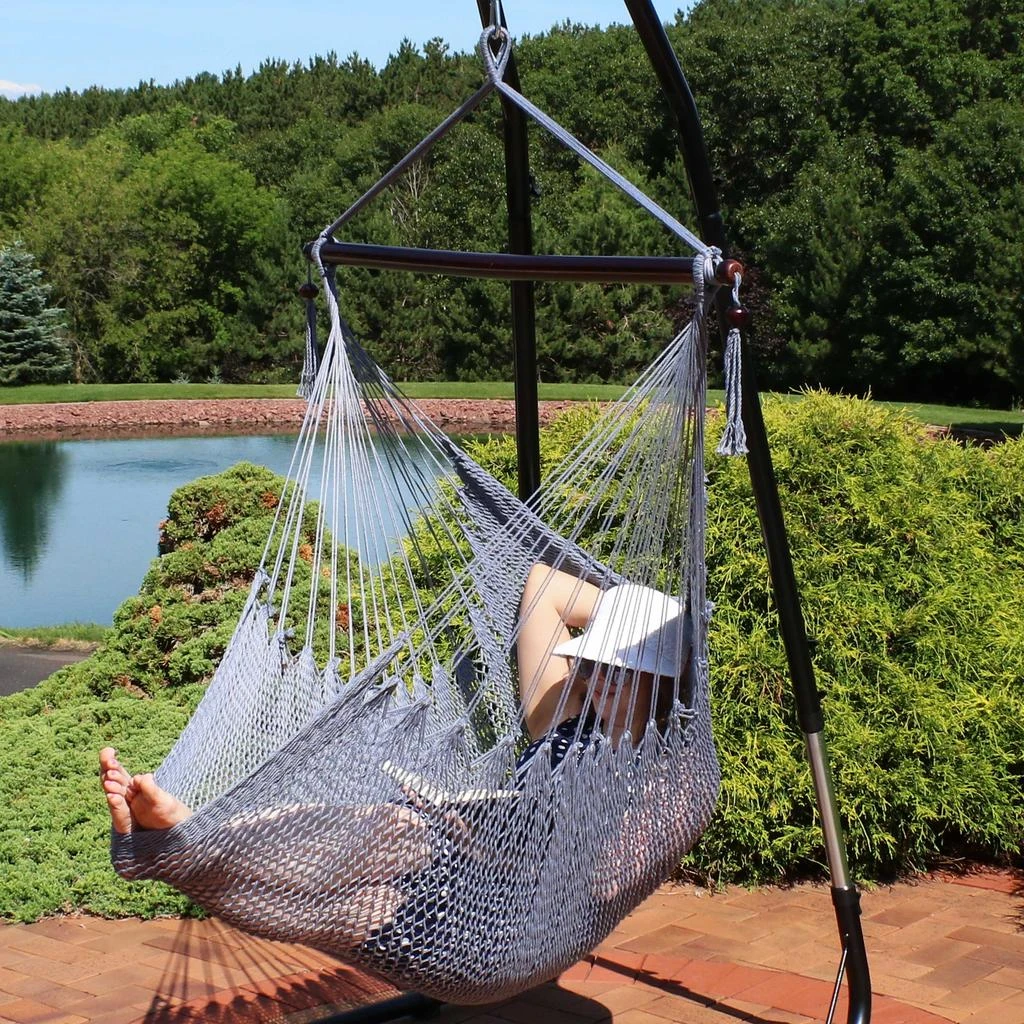 Sunnydaze Modern Boho-Style Soft-Spun Polyester Rope Hanging Caribbean XL Hammock Chair for Yard, Balcony, and Garden 4