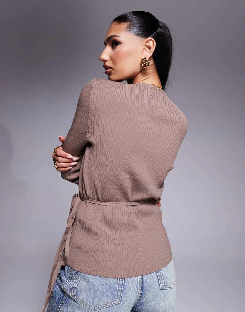 ASOS ASOS DESIGN knitted wrap cardigan in mocha 4