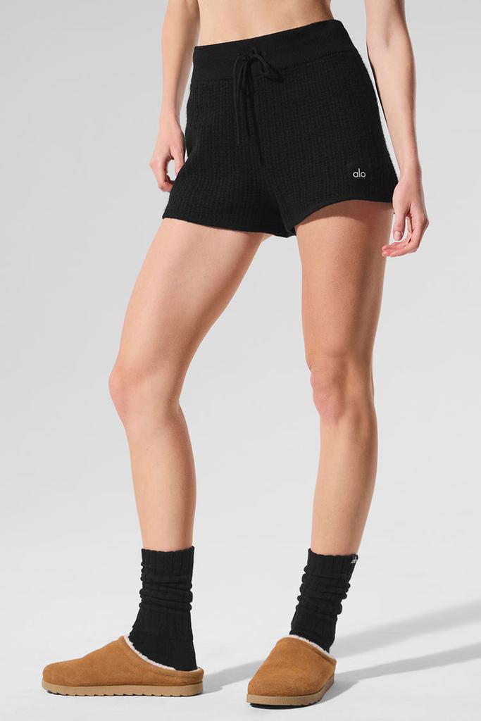 Alo Cashmere High-Waist Plush Waffle Short - Pink Quartz