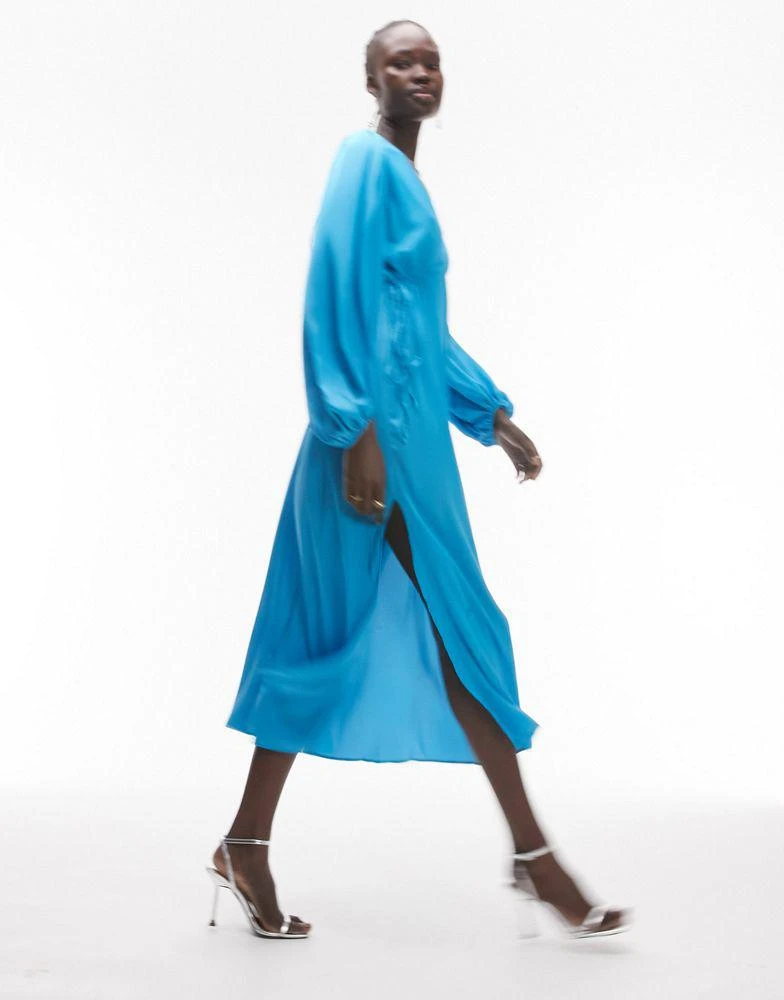Topshop Tall Topshop Tall long sleeve riveria occasion dress in blue 3