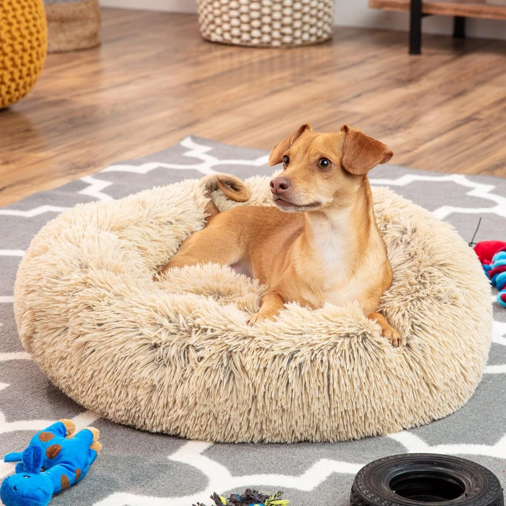 Best Choice Products Dog Bed Self-Warming Plush Shag Fur Donut Calming Pet Bed Cuddler - Brown 3