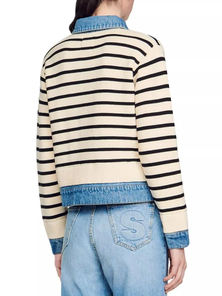 Sandro Stripy Knit and Denim Coatigan 4