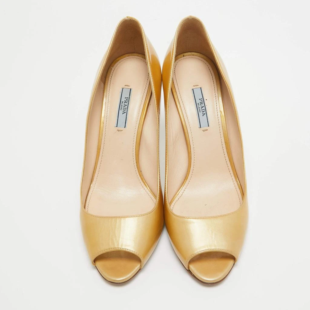 Prada Prada Gold Patent Leather Peep Toe Pumps Size 40.5 3
