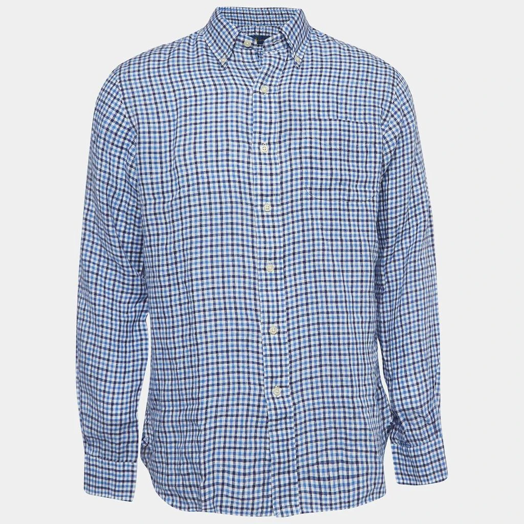Ralph Lauren Ralph Lauren Blue Gingham Linen Button Down Shirt M 1