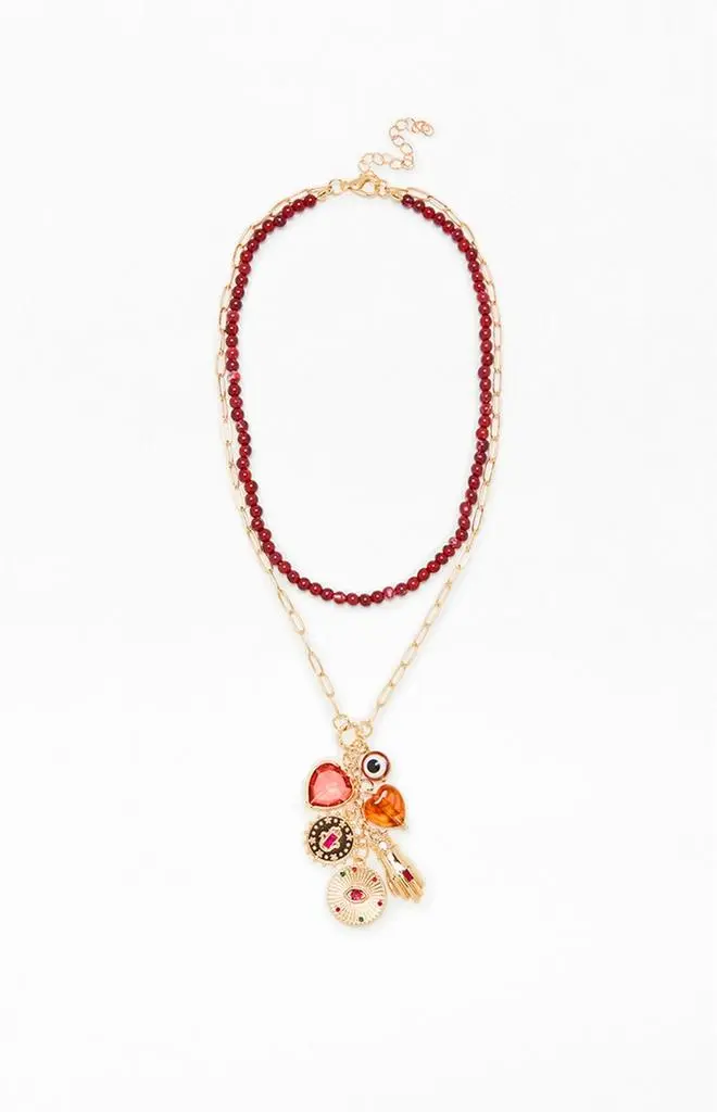 LA Hearts Alice Beaded Charm Layered Necklace