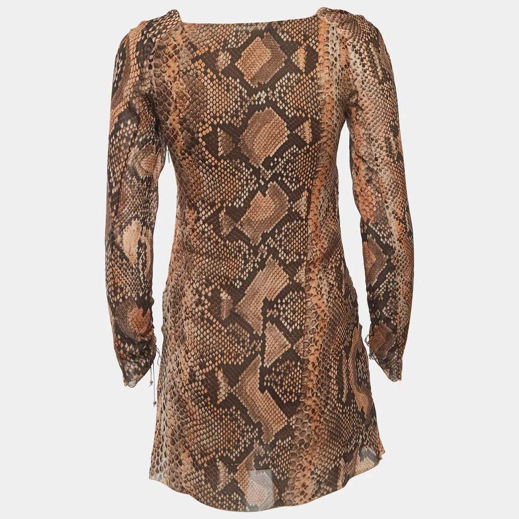 Roberto Cavalli Roberto Cavalli Brown Snake Print Silk Long Sleeve Flared Mini Dress M 2