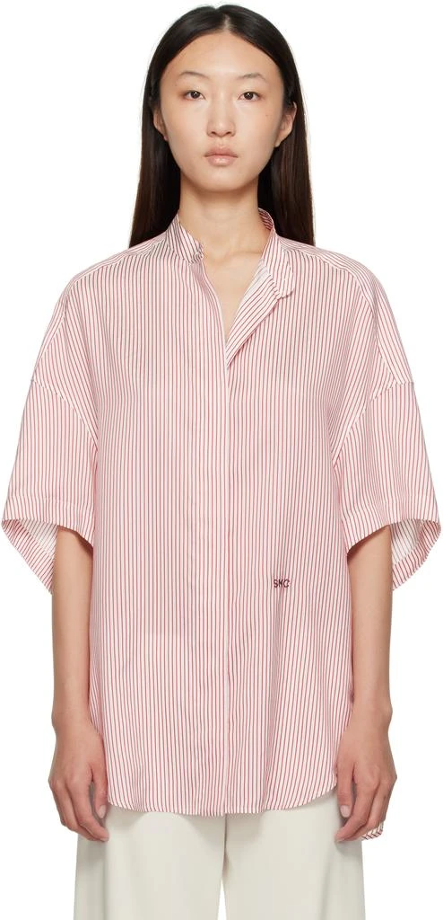 Stella McCartney Red 
White Striped Short Sleeve Shirt 1