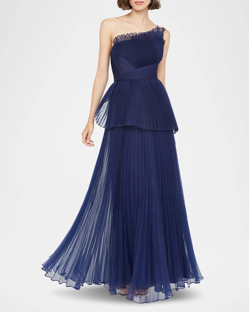 Theia Delphine Pleated Organza A-Line Gown 6