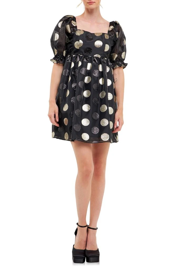 English Factory Metallic Dot Puff Sleeve Organza Minidress 1