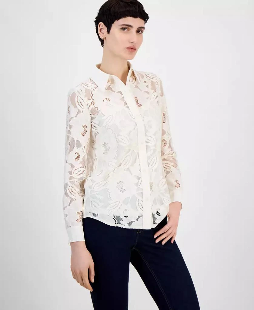Anne Klein Women's Collared Lace Button-Front Shirt 1