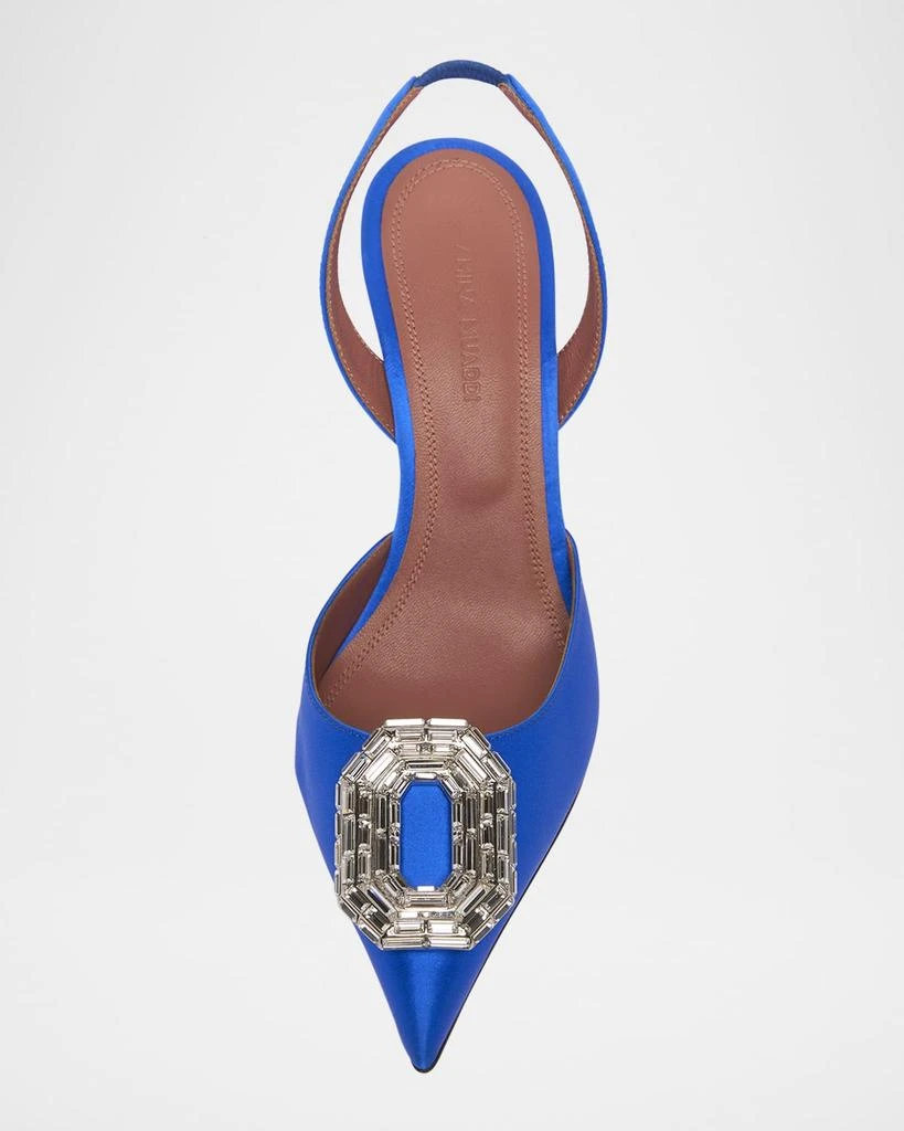 Amina Muaddi Camelia Satin Crystal Ornament Slingback Pumps 4