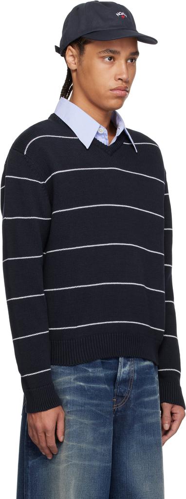 Noah Navy Striped V-Neck Sweater