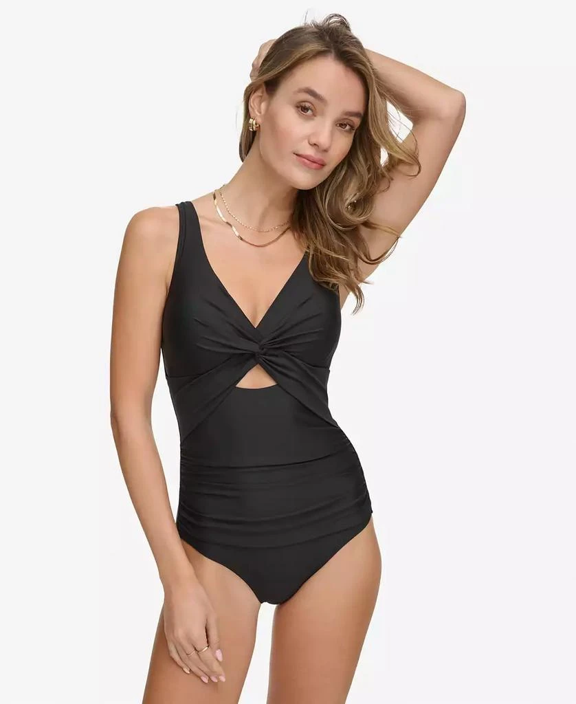 DKNY Women's Shirred Keyhole Detail One-Piece Swimsuit 1