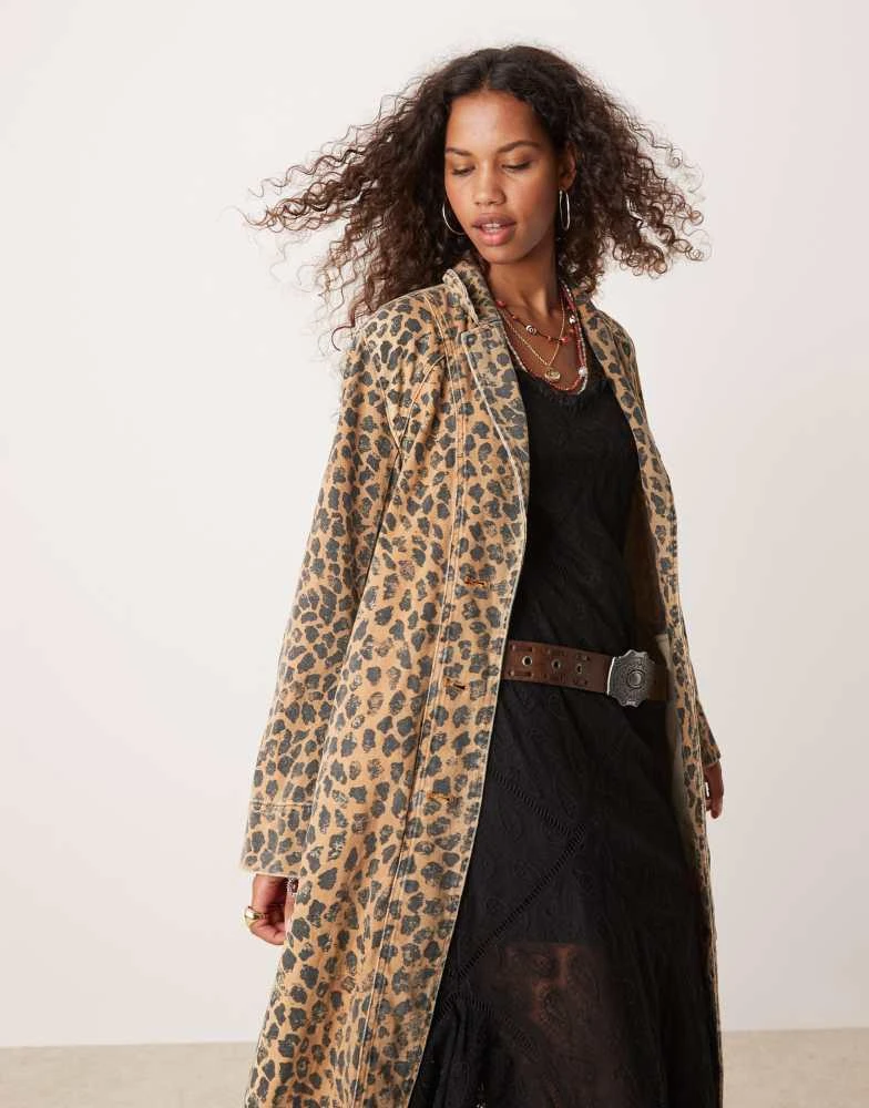 Free People Free People leopard denim duster coat in multi 2