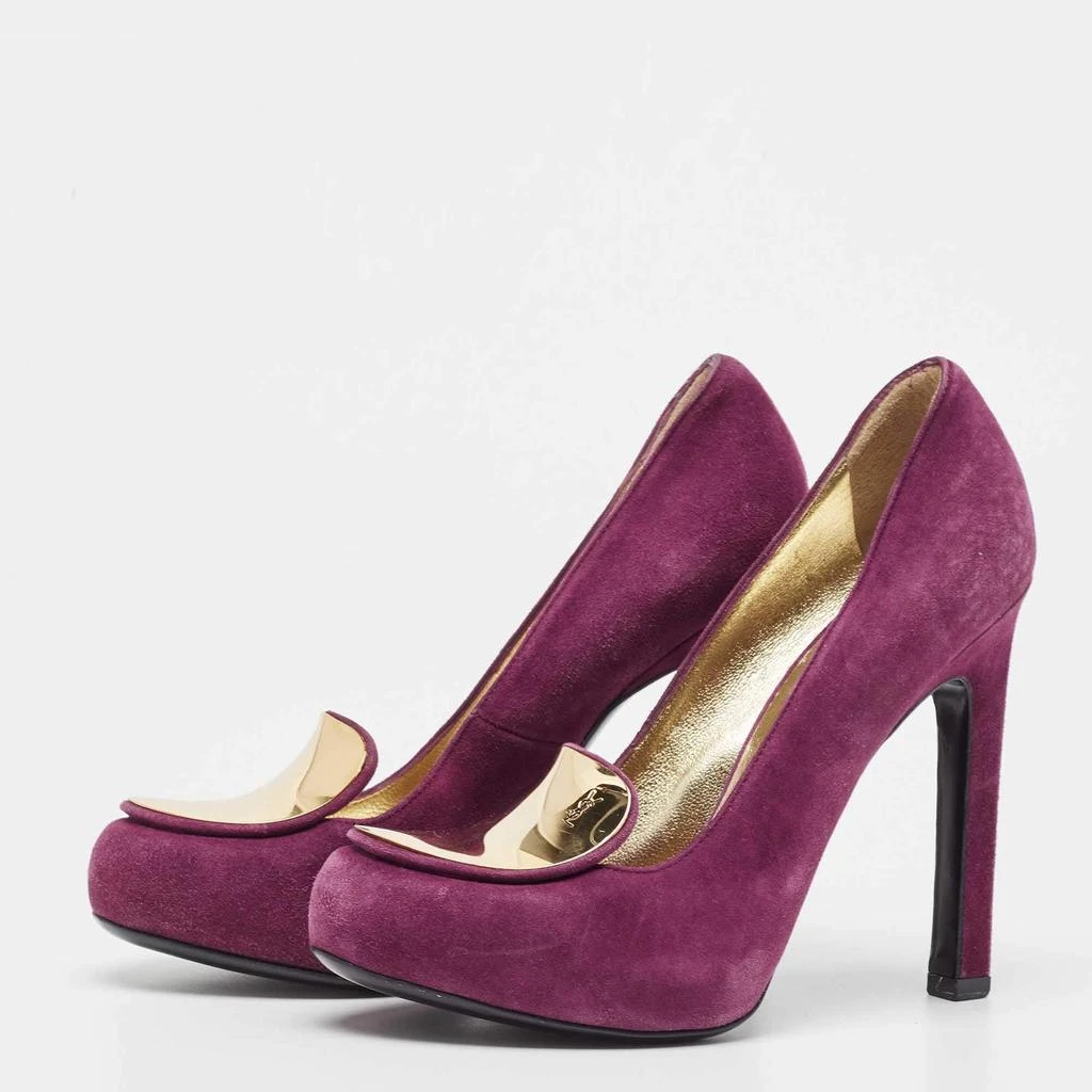 Yves Saint Laurent Yves Saint Laurent Purple Suede Plaque Embellished Round Toe Pumps Size 36.5 2