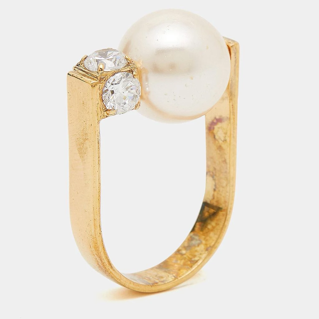 Carolina Herrera Carolina Herrera Faux Pearl Crystal Gold Tone Ring Size 52