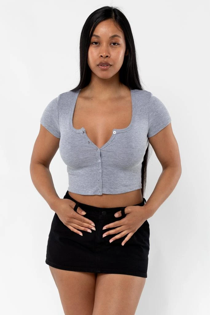 Los Angeles Apparel 43025 - Baby Rib Short Sleeve Button Up Crop Top 6